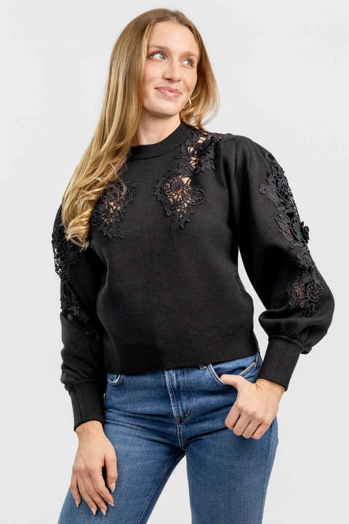 Black Lace Knit Sweater