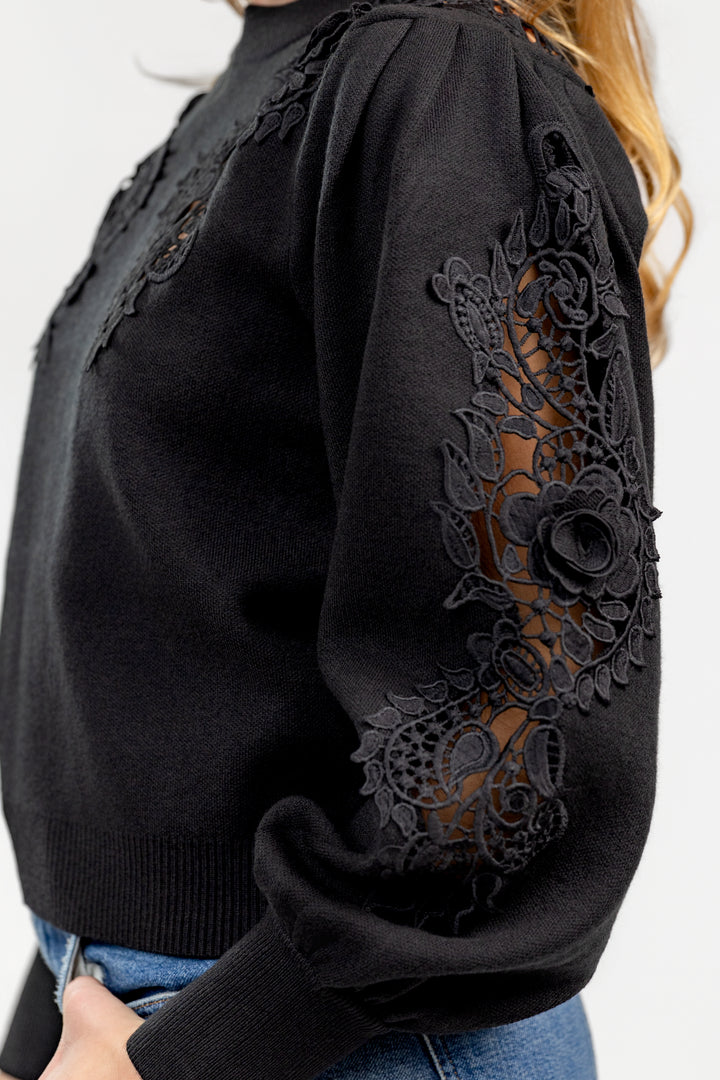 Black Lace Knit Sweater