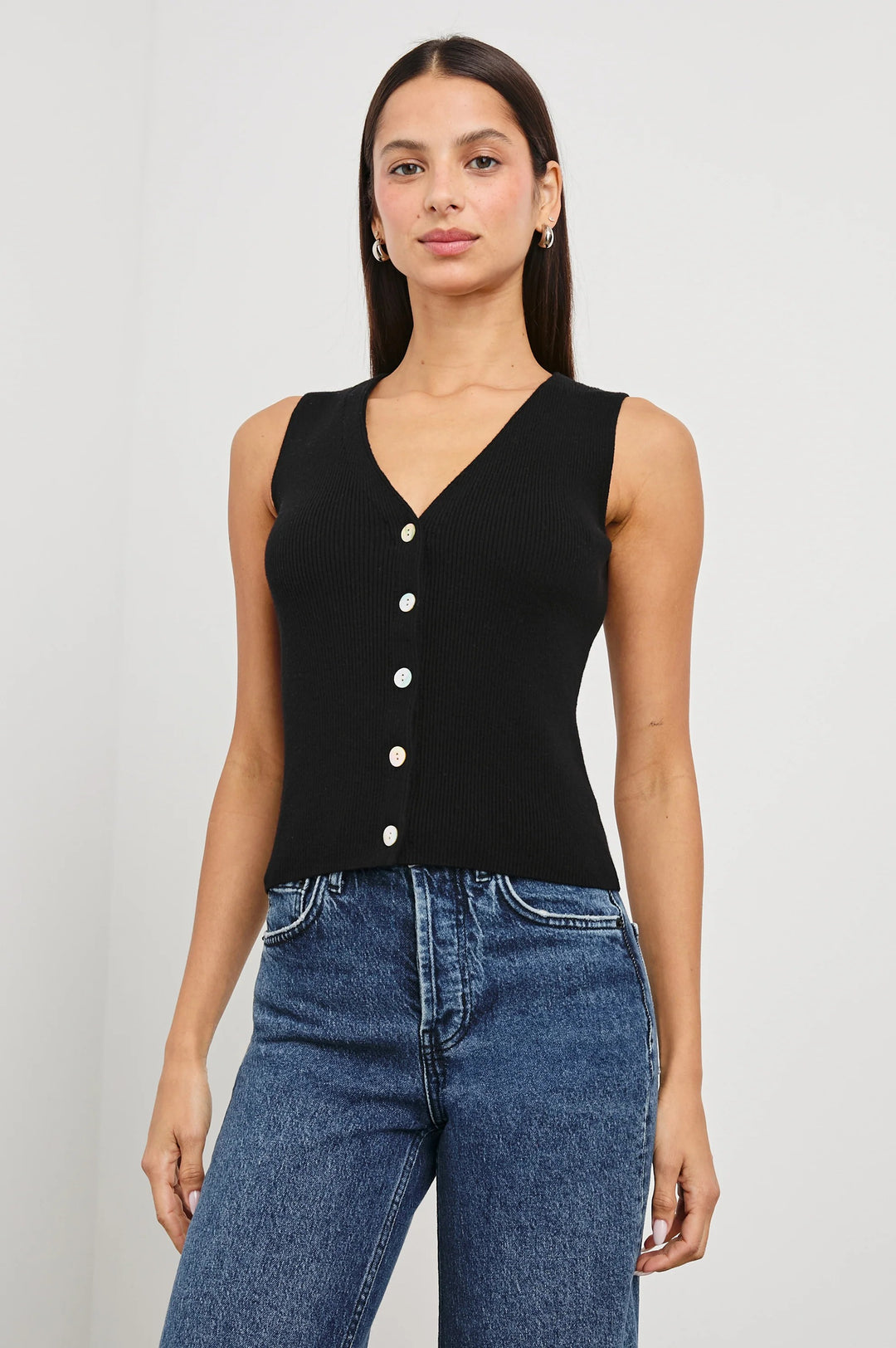 Black Rib Knit Rosa Vest