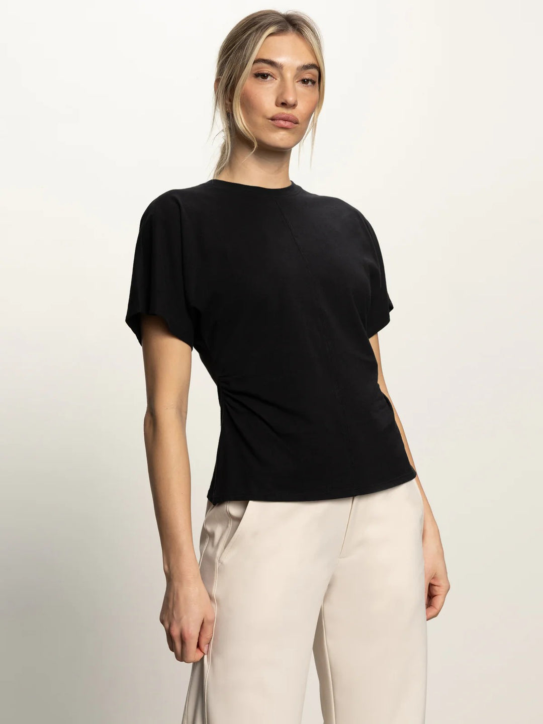 Black Shirred Waist Dolman Tee