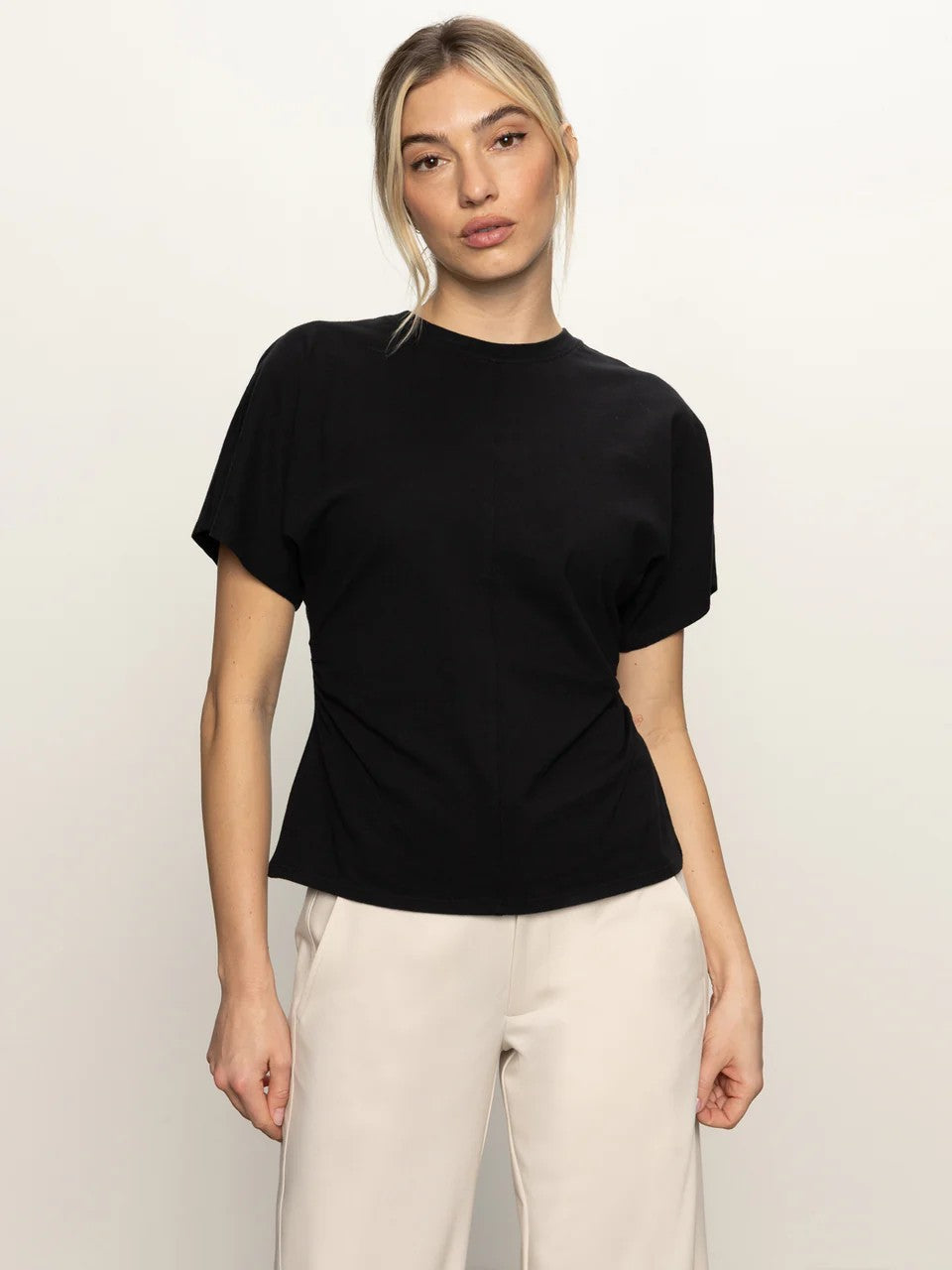 Black Shirred Waist Dolman Tee