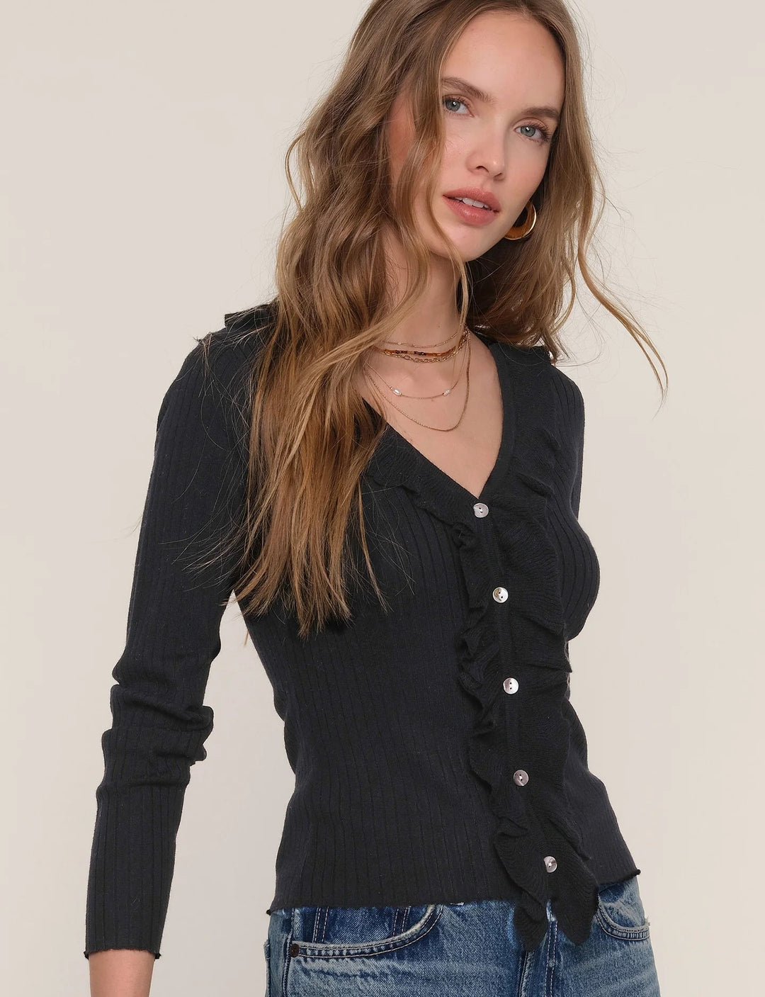 Black Soft Mélange Knit Yvette Cardigan