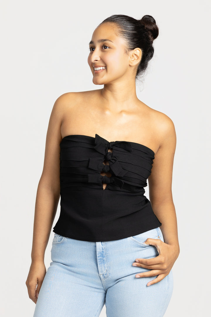 Black Strapless Bow Front Kierra Top
