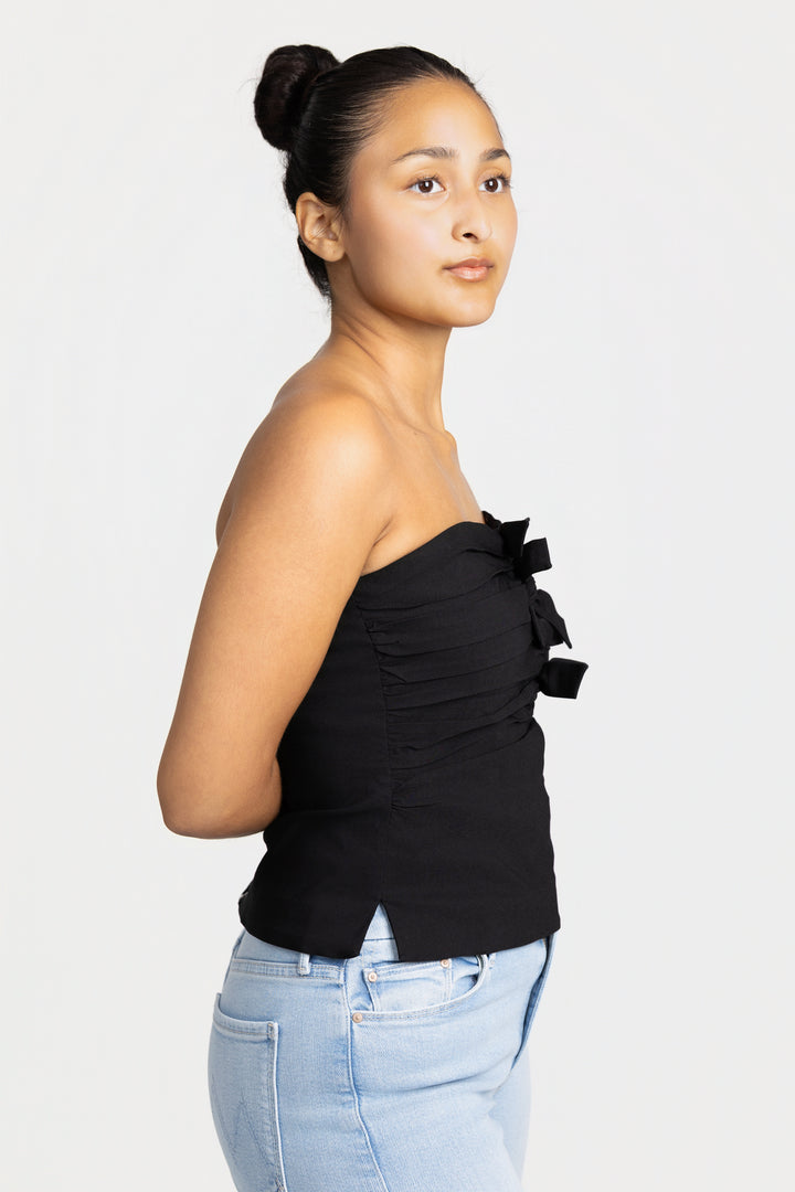 Black Strapless Bow Front Kierra Top