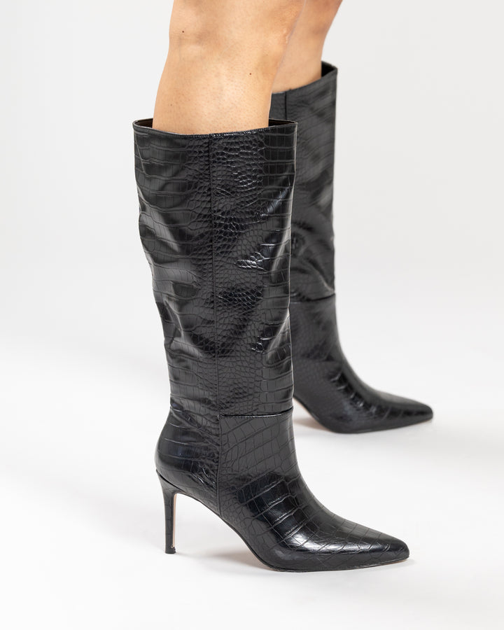 Black Vegan Leather Knee-High Alina Boot