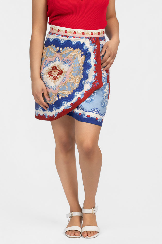 Blue Cherry Royalty Scarf Mini Skirt