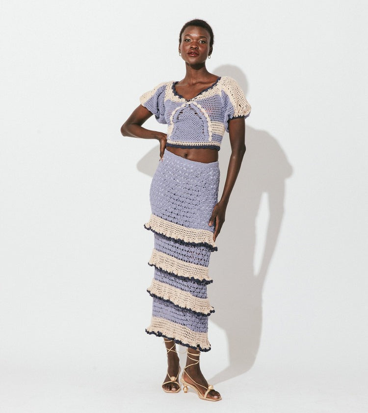 Blue Multi Crochet Serena Ankle Skirt