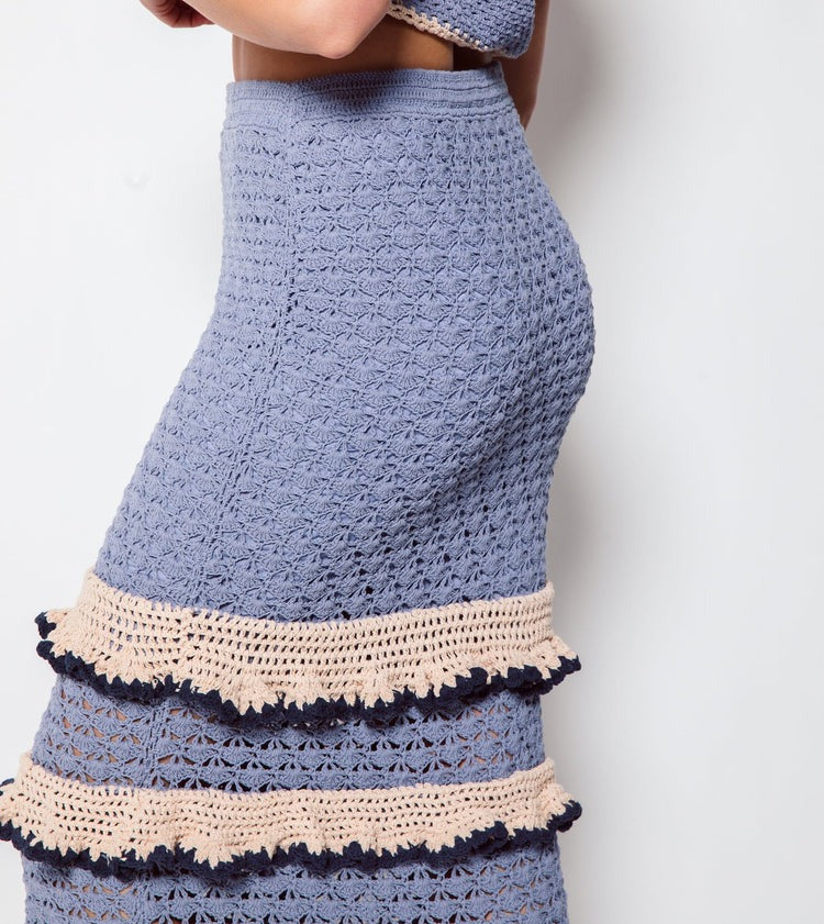 Blue Multi Crochet Serena Ankle Skirt