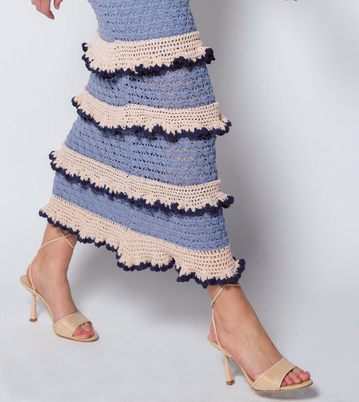 Blue Multi Crochet Serena Ankle Skirt