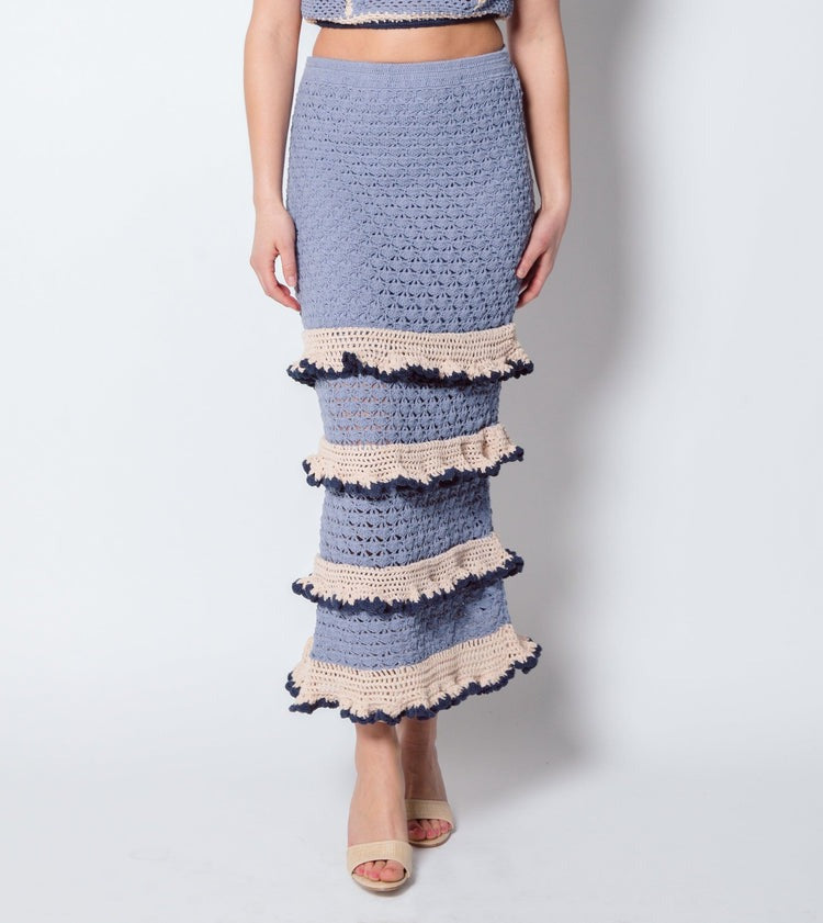 Blue Multi Crochet Serena Ankle Skirt