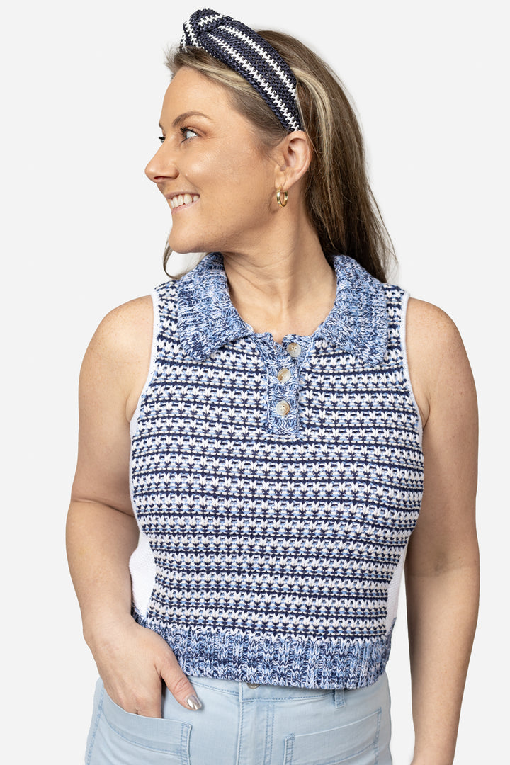 Blue Multi Sleeveless Polo Sweater