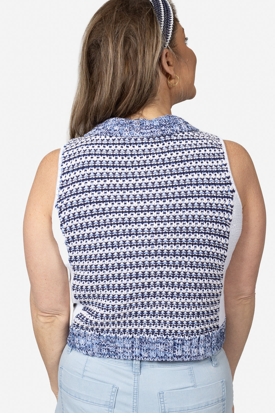 Blue Multi Sleeveless Polo Sweater