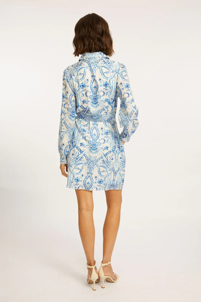 Blue And White Porcelain Deco Lucy Shirt Dress