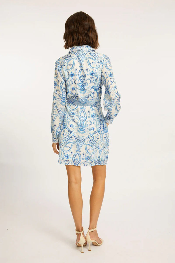 Blue And White Porcelain Deco Lucy Shirt Dress