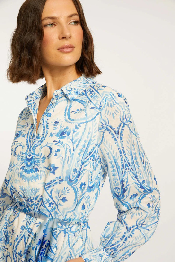 Blue And White Porcelain Deco Lucy Shirt Dress
