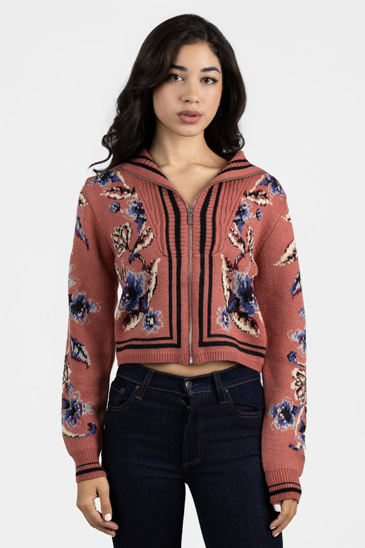 Blush Pink Floral Beauty Tapestry Cardigan