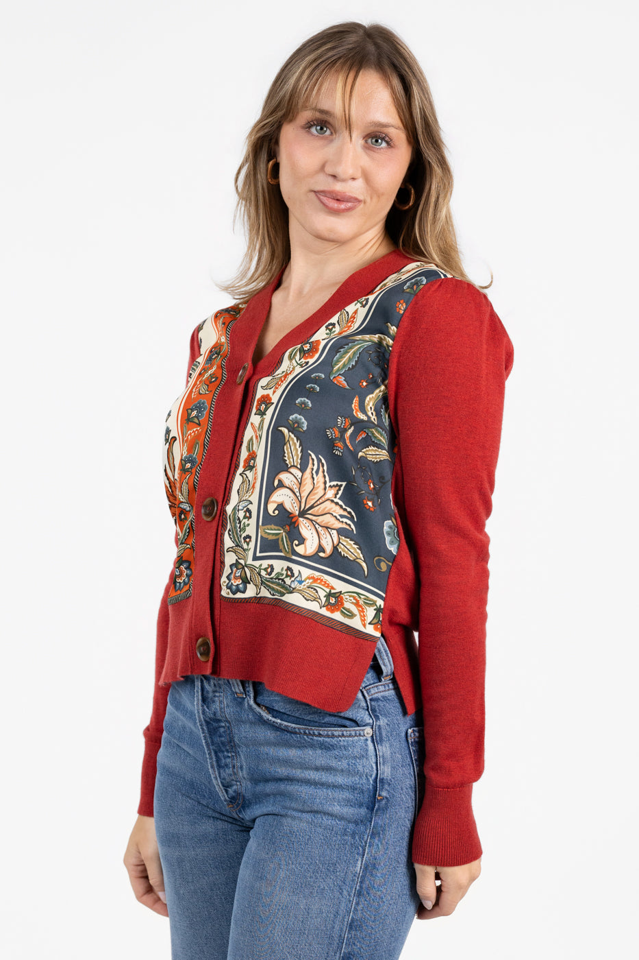 Red Ainika Garden Scarf Cardigan