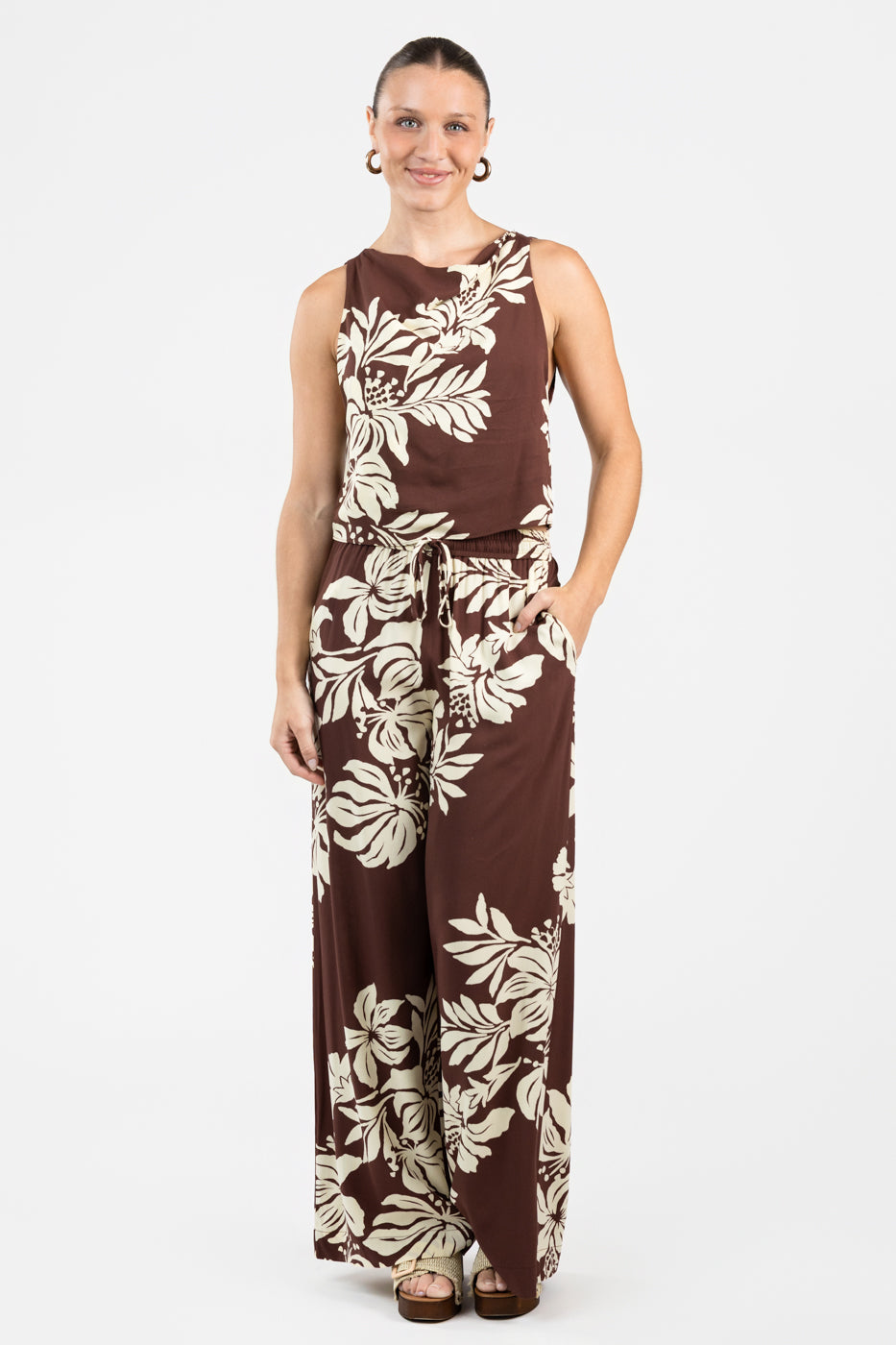 Brown Bela Floral Wide Leg Pant