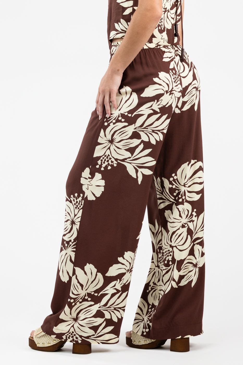 Brown Bela Floral Wide Leg Pant