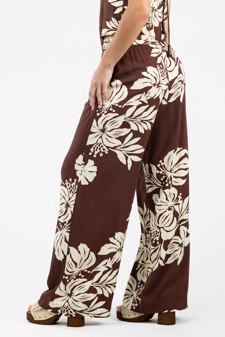 Brown Bela Floral Wide Leg Pant