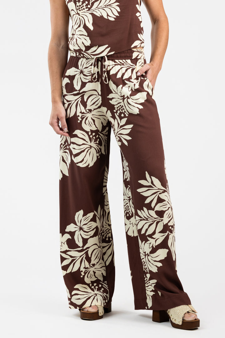 Brown Bela Floral Wide Leg Pant