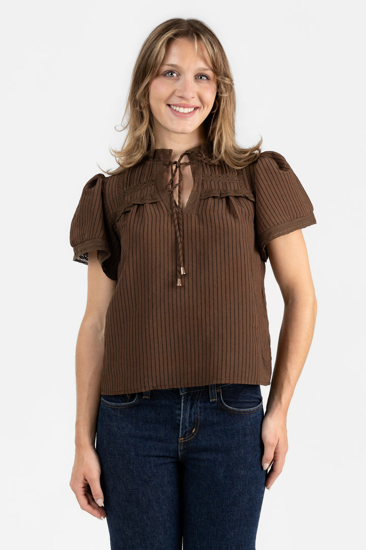 Brown Front Tie Blouse