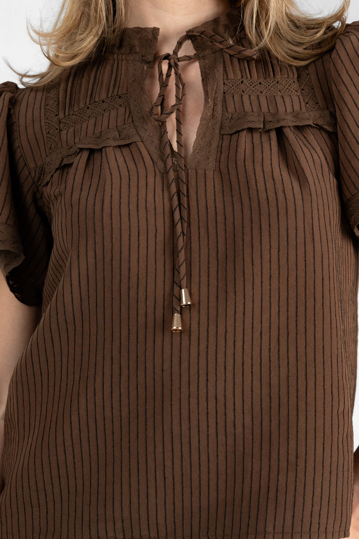 Brown Front Tie Blouse