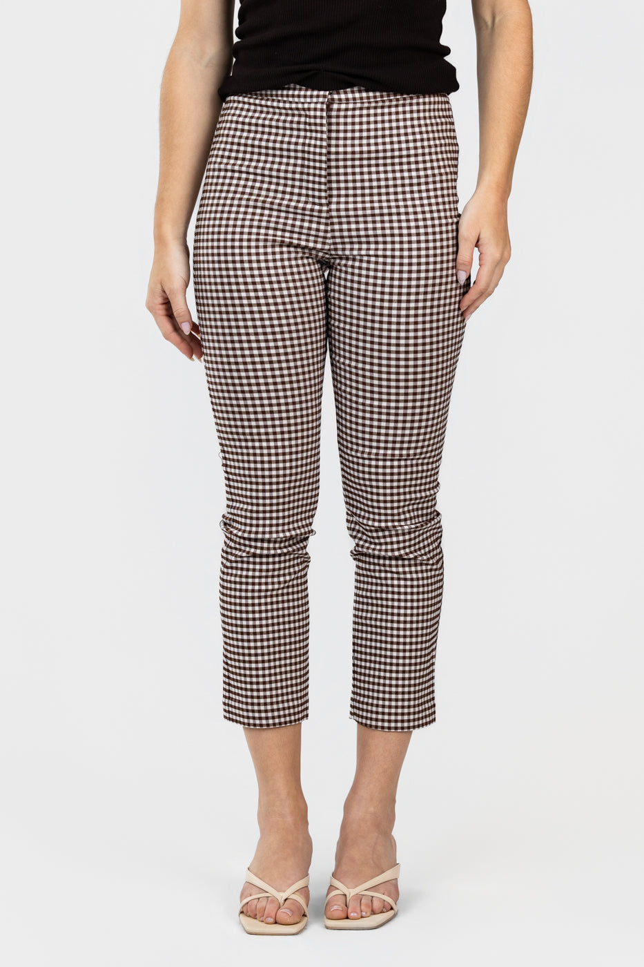 Brown Gingham Cropped Alma Pant