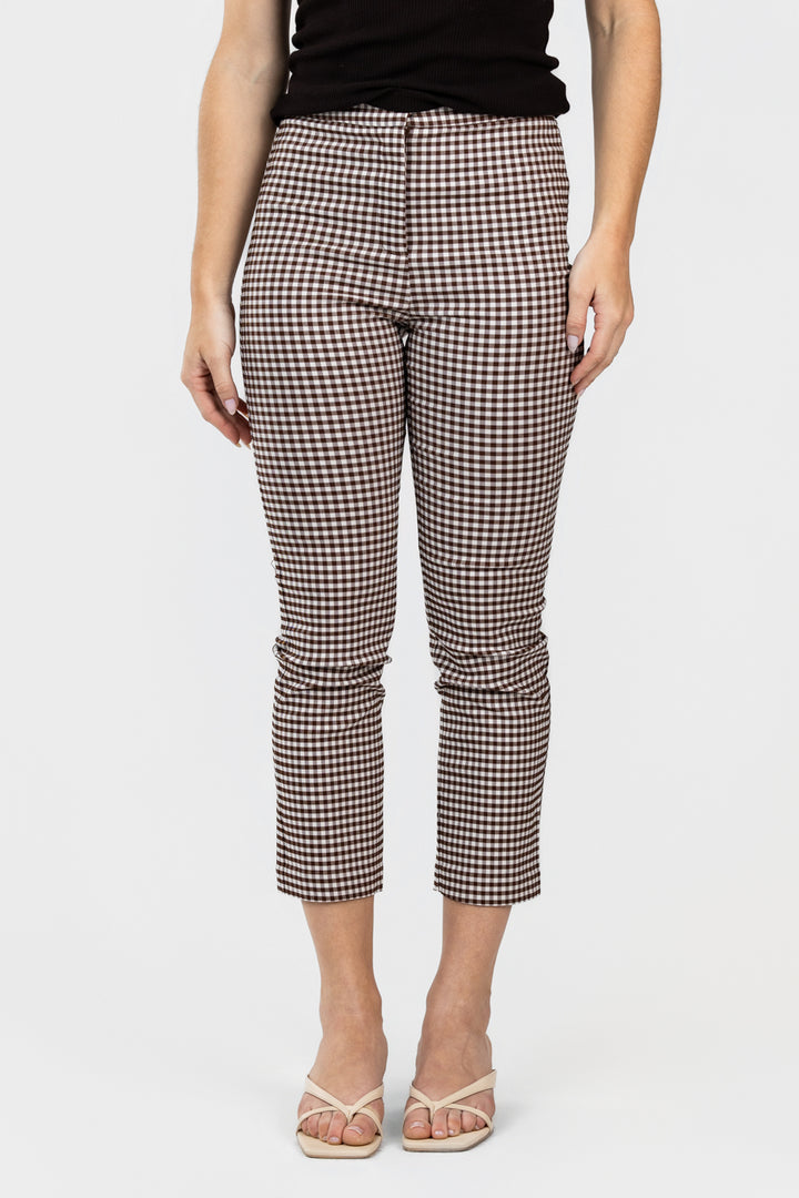 Brown Gingham Cropped Alma Pant