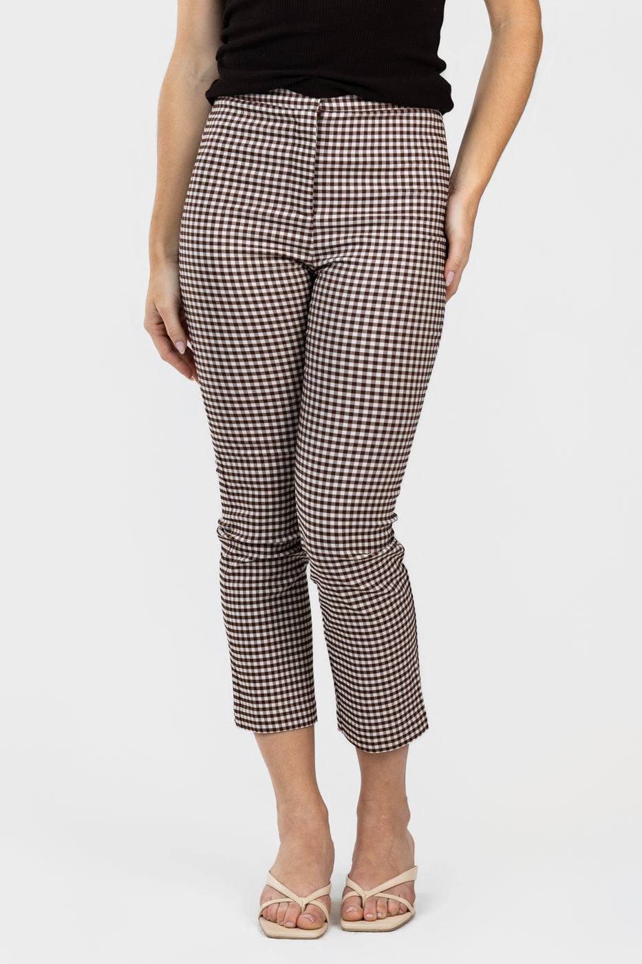 Brown Gingham Cropped Alma Pant