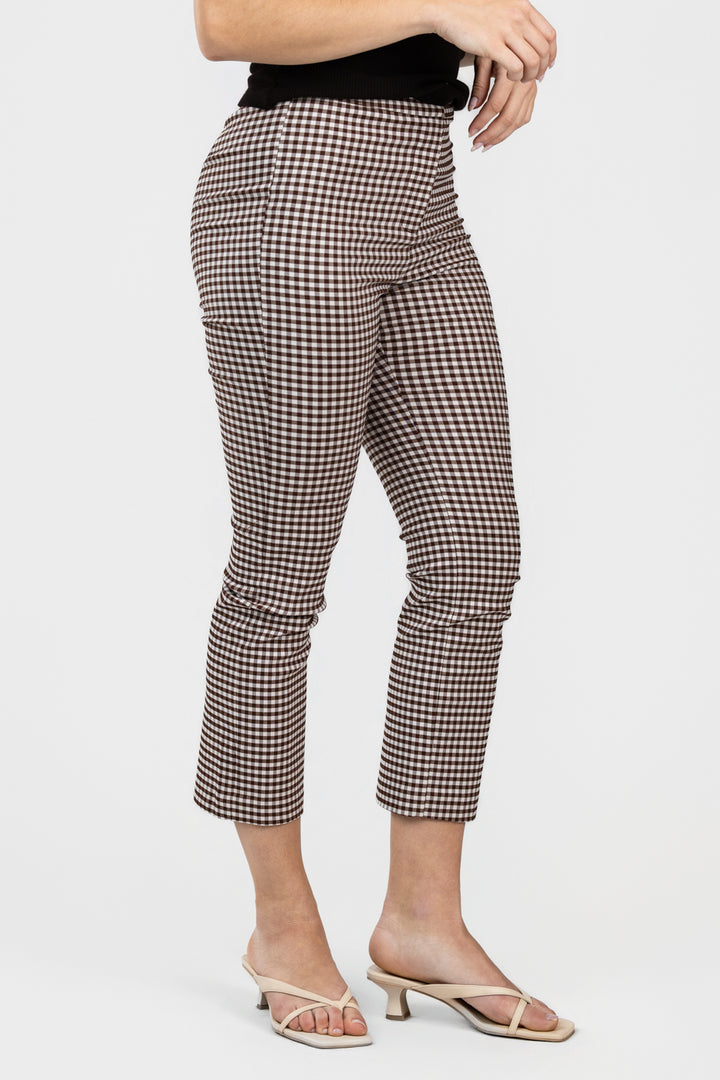 Brown Gingham Cropped Alma Pant