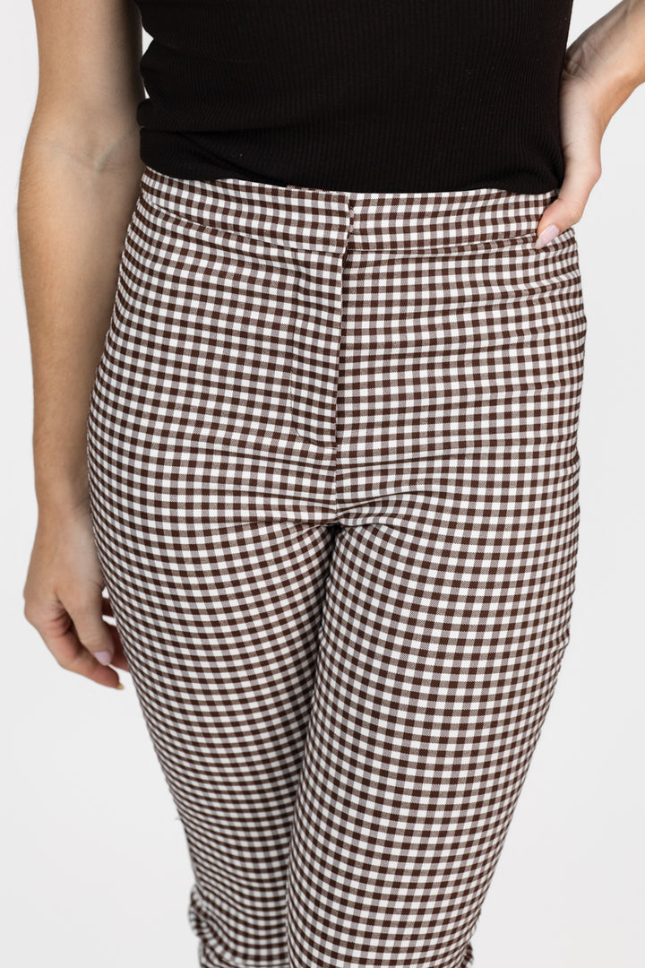 Brown Gingham Cropped Alma Pant
