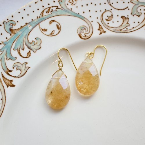 Brown Moss Agate Semi Precious Stone Teardrop Earrings