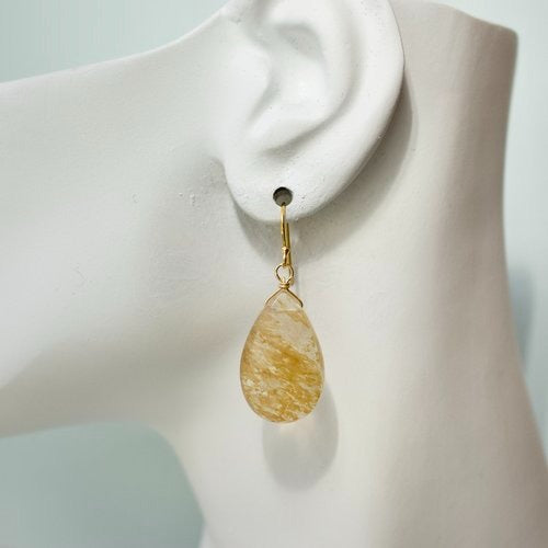 Brown Moss Agate Semi Precious Stone Teardrop Earrings