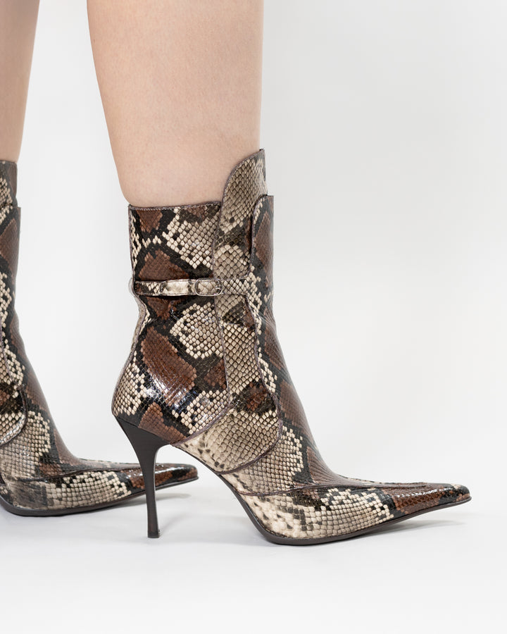 Brown Snakeskin Layer Me Ankle Boots