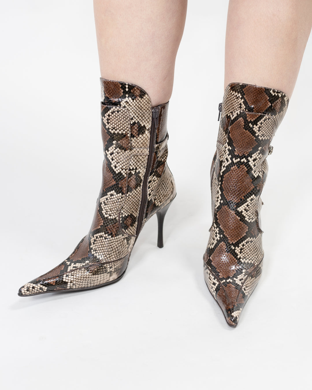 Brown Snakeskin Layer Me Ankle Boots