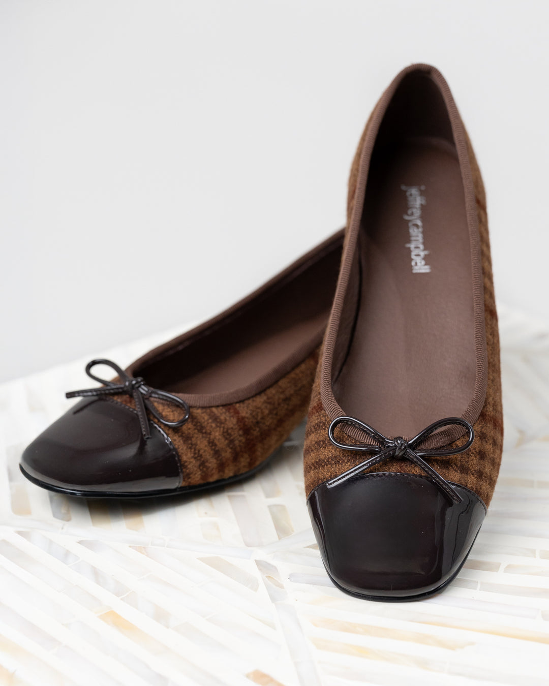 Brown Tartan Brown Patent Cap Toe Pump