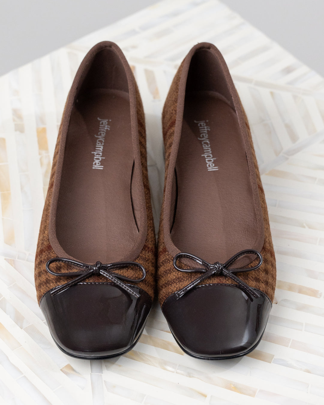 Brown Tartan Brown Patent Cap Toe Pump