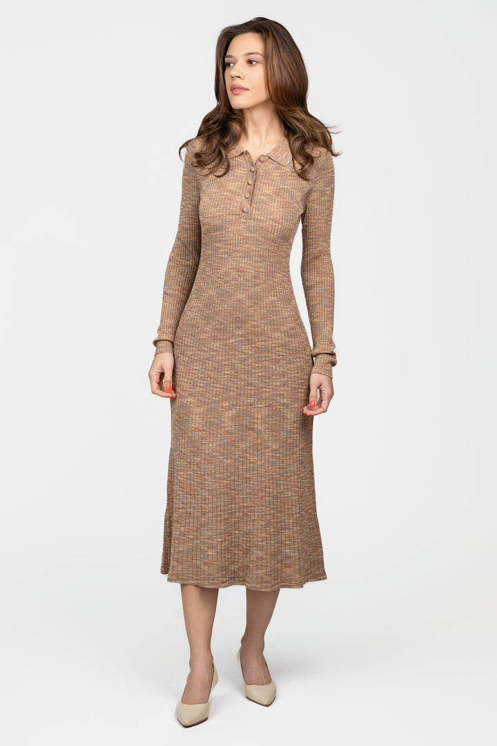 Brown Mixed Knit Alba Sweater Dress