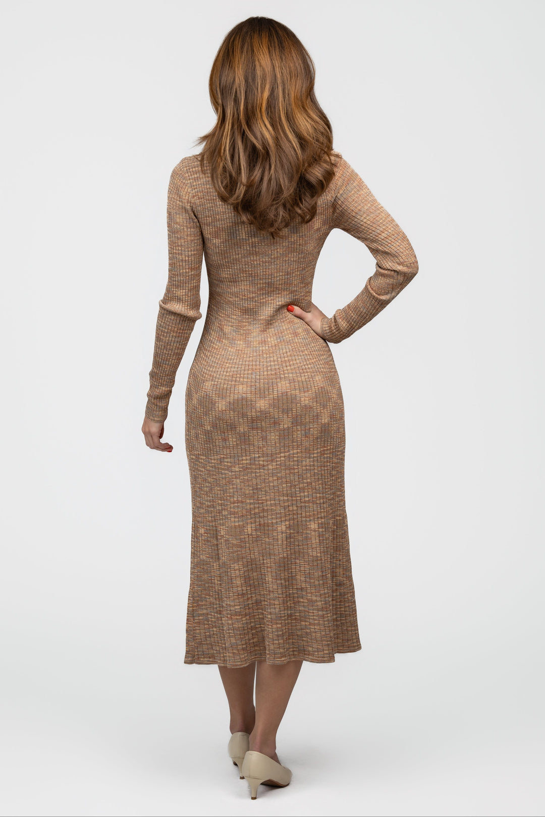 Brown Mixed Knit Alba Sweater Dress