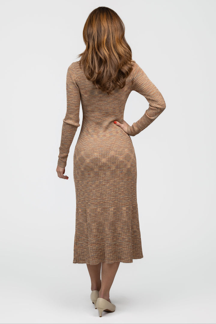 Brown Mixed Knit Alba Sweater Dress