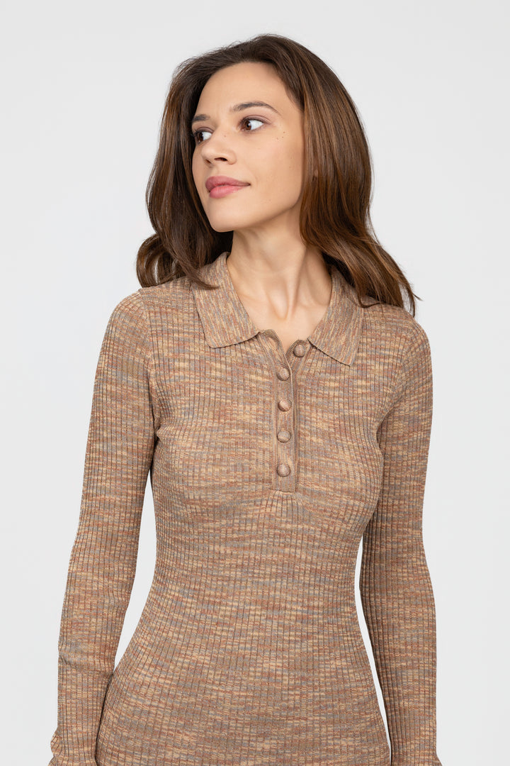 Brown Mixed Knit Alba Sweater Dress