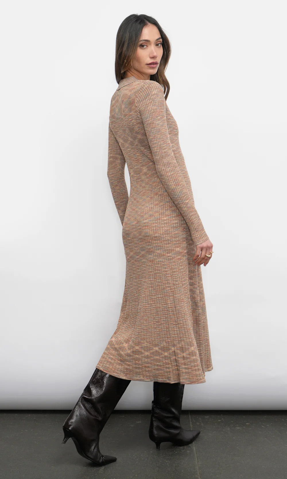 Brown Mixed Knit Alba Sweater Dress