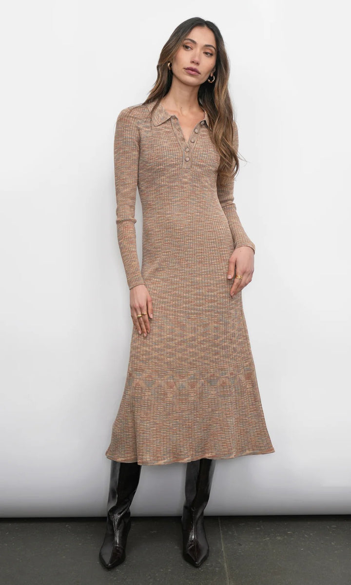 Brown Mixed Knit Alba Sweater Dress