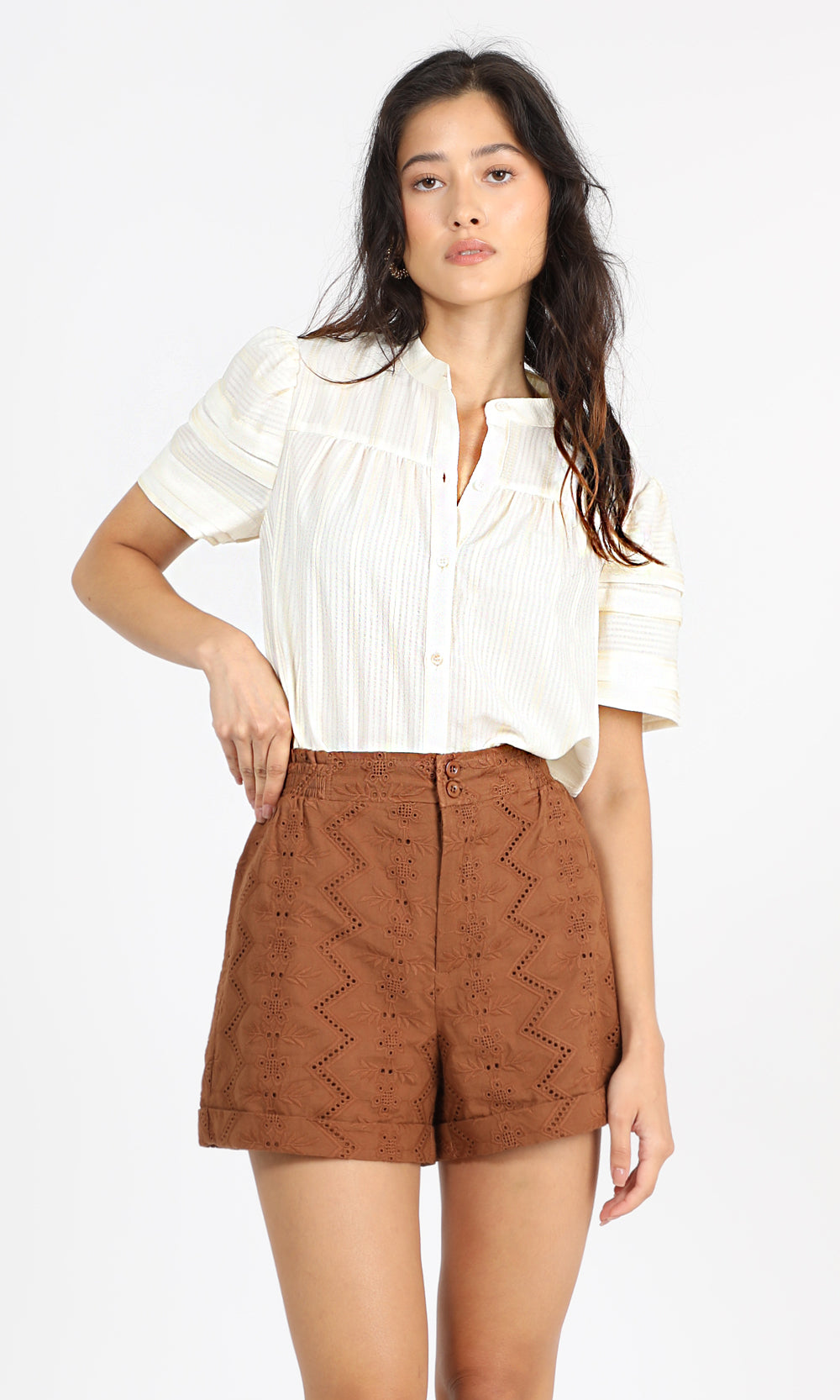 Brown Shelli Eyelet Shorts