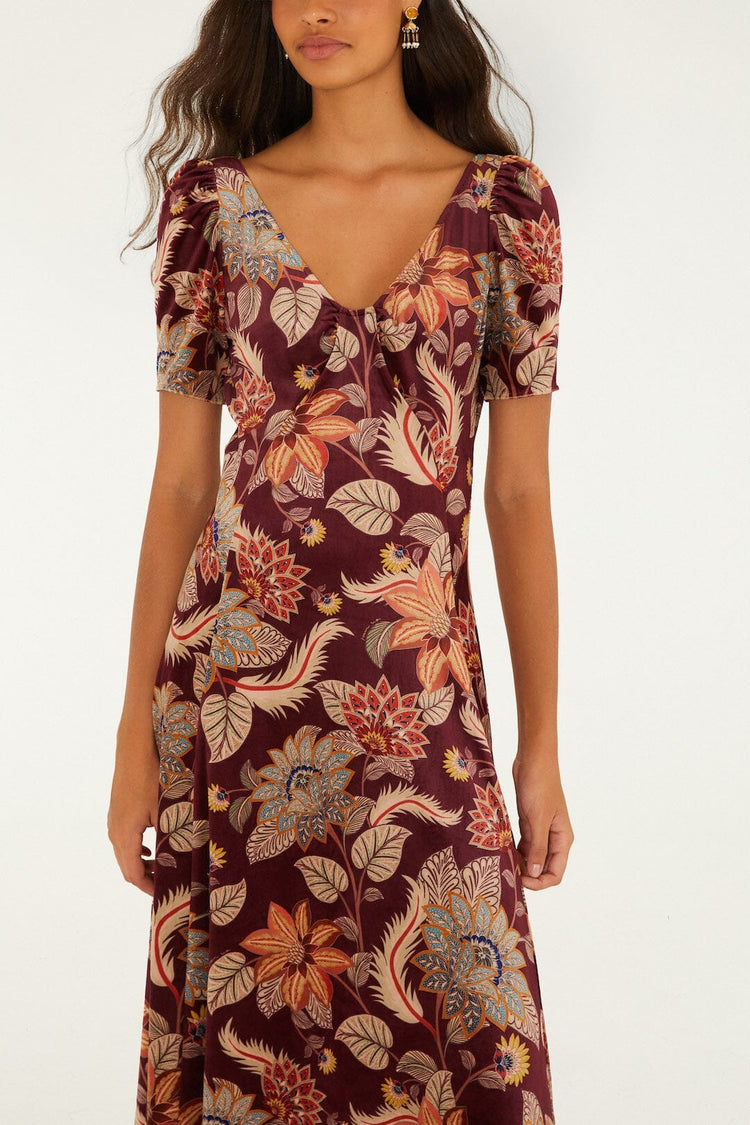 Burgundy Delhi Floral Maxi Dress