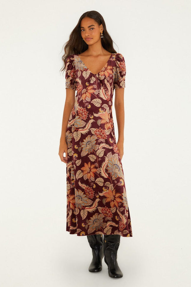 Burgundy Delhi Floral Maxi Dress