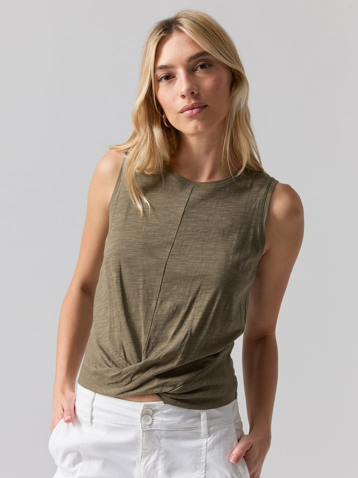 Burnt Olive Twisted Front Sleeveless Shirt