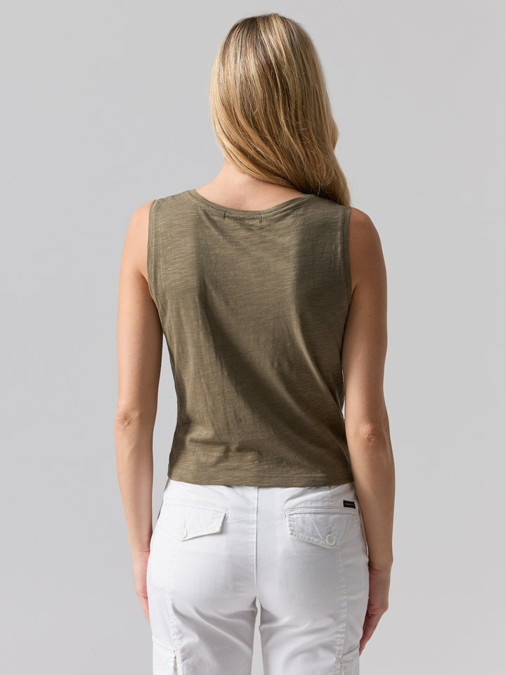 Burnt Olive Twisted Front Sleeveless Shirt