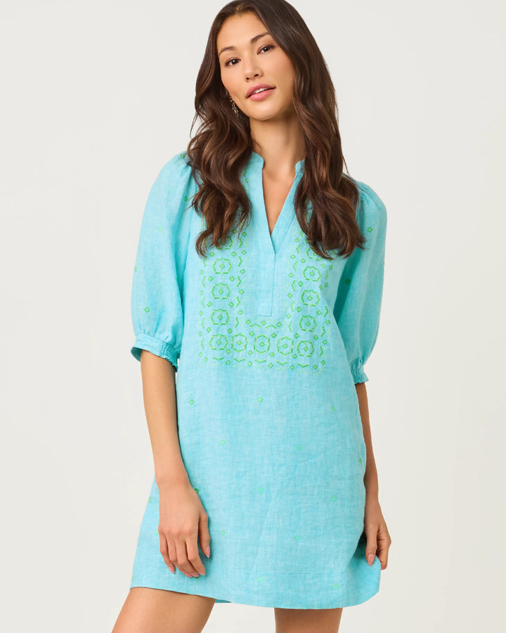 Capri Blue Resort White Linen Mialeigh Dress